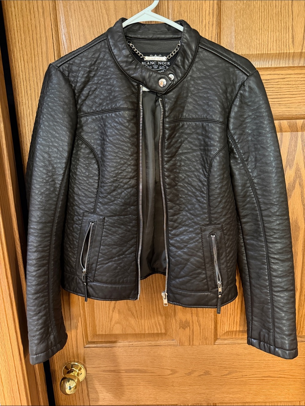 blanc noir Brown Quilted Faux-Leather Moto Jacket